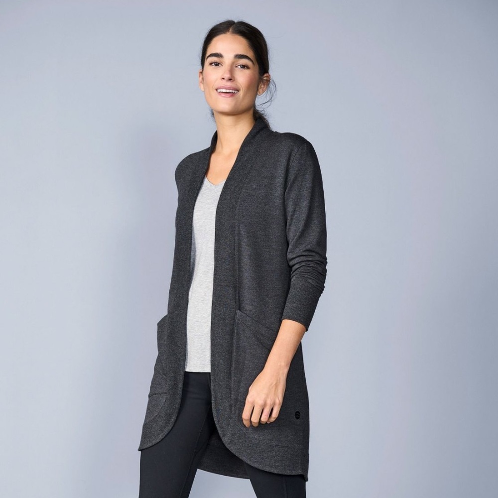 LL Bean. SoftFlex Long Open Cardigan. 2x. Dark Gray.